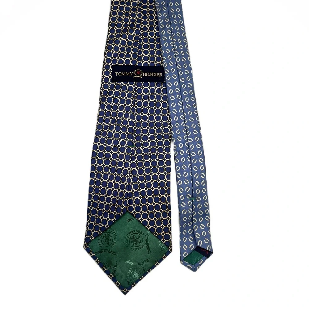 Tommy Hilfiger 100% Silk Designer Tie Blue‎ Geometric Preppy Necktie US-Made